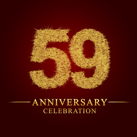 59 years anniversary celebration logotype. Logo gold pile of dry rice on red background. Number nest and fuzz gold foil.のイラスト素材