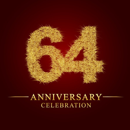 64 years anniversary celebration logotype. Logo gold pile of dry rice on red background. Number nest and fuzz gold foil.のイラスト素材