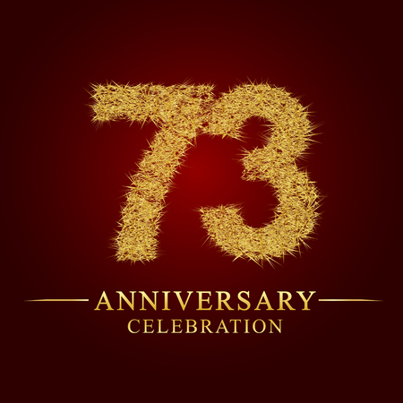 73 years anniversary celebration logotype. Logo gold pile of dry rice on red background. Number nest and fuzz gold foil.のイラスト素材
