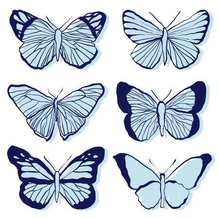(.)Butterflies set. Hand drawn butterflies on white background. Vector illustration.のイラスト素材