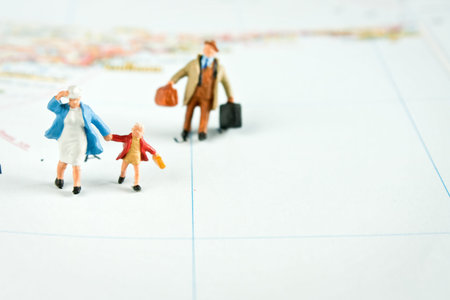 travel concept with a family on a world map