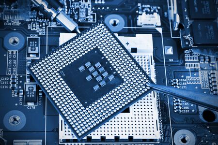 close-up of electronic circuit board の写真素材