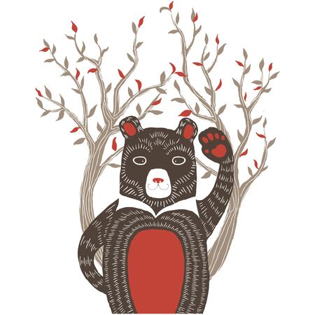 Bear and tree illustrationのイラスト素材