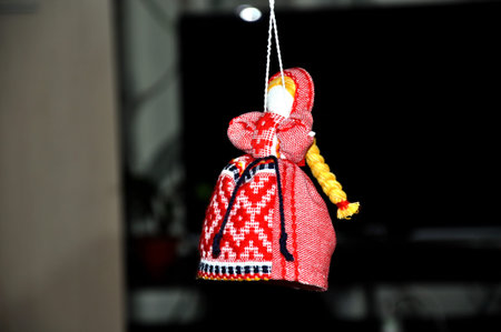 handmade doll with a scythe thread and flaxの写真素材