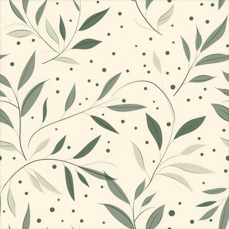 Seamless floral pattern with green leaves on a beige backgroundの素材