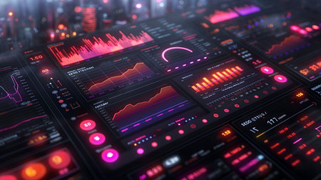 Futuristic interface with graphs and diagrams. 3d rendering toned imageの素材