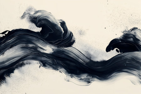 Black and white abstract paint background. Watercolor hand drawn illustration.の素材