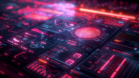 Futuristic HUD interface. 3d rendering toned image double exposureの素材