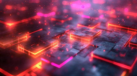 3d rendering of abstract technology background with glowing neon lines. 3d illustrationの素材
