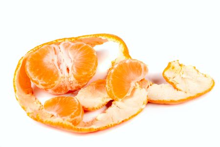 Peeled mandarin isolated on a white backgroundの写真素材