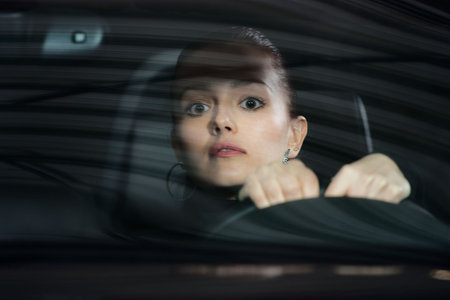 young beautiful woman driving a car and smiling
