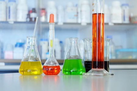 Chemical tube set development and pharmacy in laboratory  with multicolored substances in laboratory - Imageの写真素材