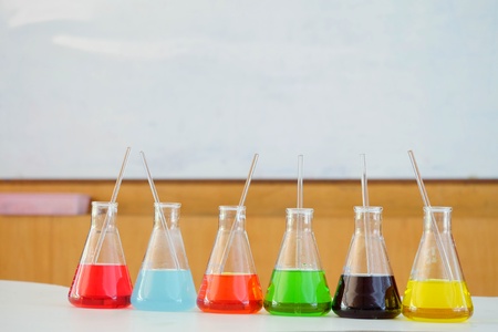 Chemical tube set development and pharmacy in laboratory  with multicolored substances in laboratory - Imageの写真素材