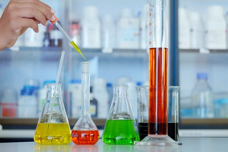 Chemical tube set development and pharmacy in laboratory  with multicolored substances in laboratory - Imageの写真素材