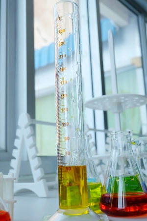 Chemical tube set development and pharmacy in laboratory  with multicolored substances in laboratory - Imageの写真素材