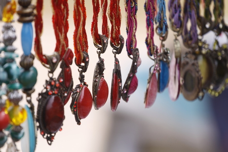 Hanging Large Gemstone Necklacesの写真素材