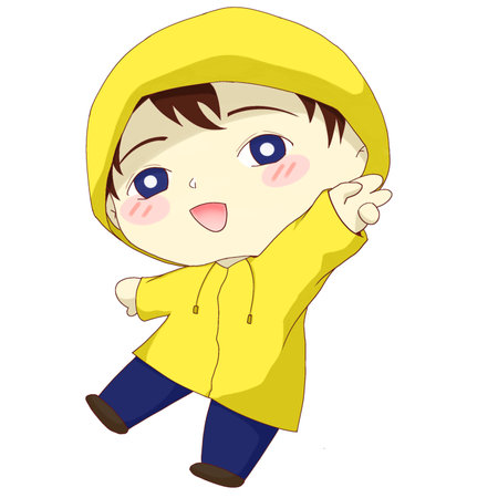 Cute little boy in a yellow raincoat. Vector illustration.の写真素材