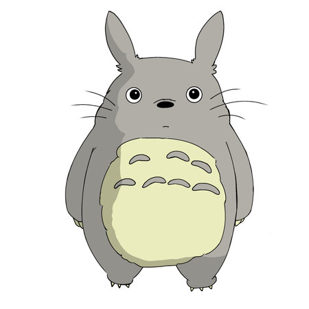 cute rabbit totoro with a big cheese on a white background, vector illustrationの写真素材