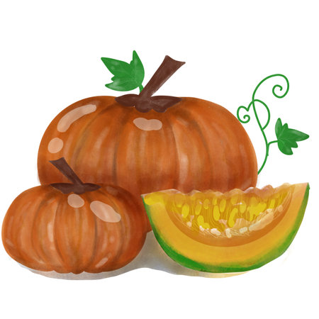 Watercolor illustration of pumpkins on white background. Vector illustration.の写真素材