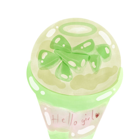 Watercolor ice cream in a green waffle cup on a white backgroundの写真素材