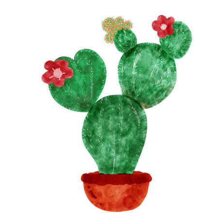 Watercolor cactus with flowers. Hand drawn illustration for your designの写真素材