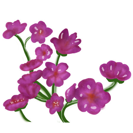 Illustration of a bouquet of purple flowers on a white backgroundの写真素材