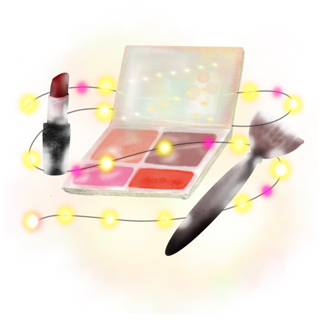 Watercolor illustration of a set of decorative cosmetics for make-upの写真素材