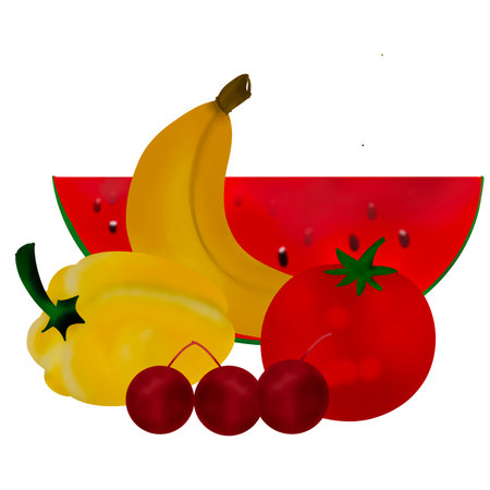 fruits and vegetables on a white background, vector illustration, eps10の写真素材