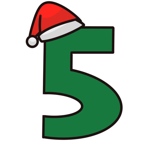 Number five with Santa's hat isolated on white background. Vector illustration.の写真素材