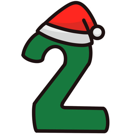 Number two with a Santa Claus hat on a white background, vector illustrationの写真素材