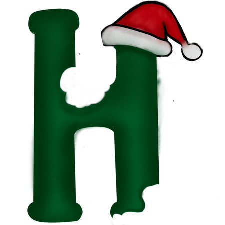 Letter H with a Christmas hat on it. Isolated on white.の写真素材