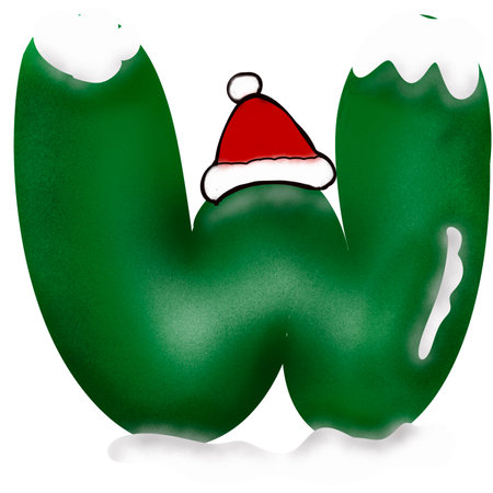 Letter W with Santa Claus hat on white background. Vector illustration.の写真素材