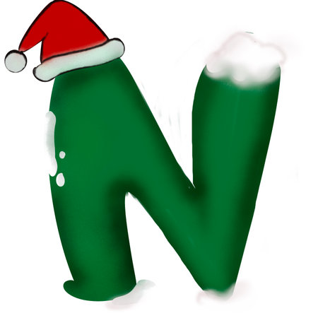 Letter N of the alphabet with a Santa Claus hat on a white backgroundの写真素材