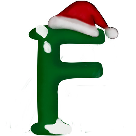 Letter F of the alphabet with a Christmas hat on the white backgroundの写真素材