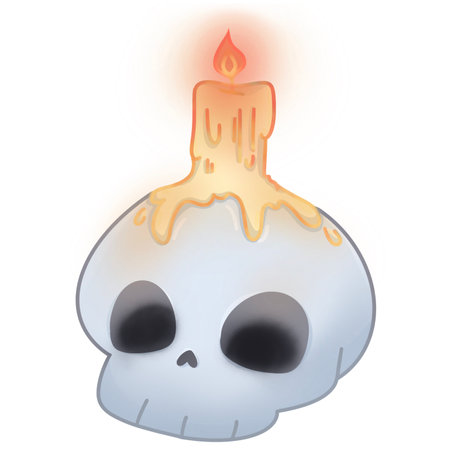 Illustration of a burning candle with skeleton ghost in Halloweenの写真素材