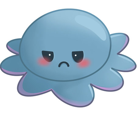 Cute angry blue squid with red cheek.の写真素材