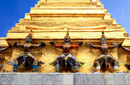Giant in Ramayana and pagoda at Bangkok Thailand