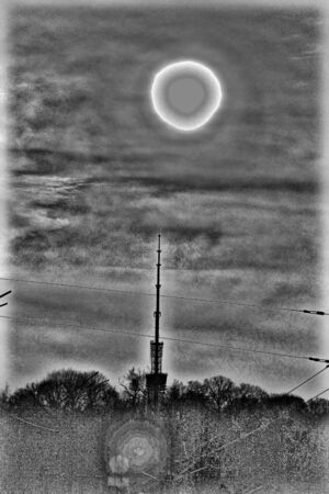 Mystical picture: a huge moon over the fortress.の写真素材