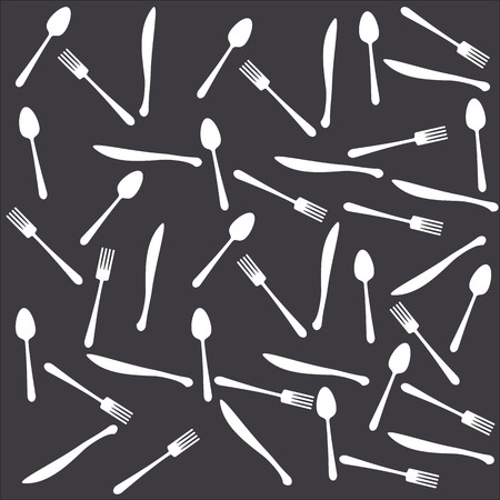 Spoon, fork and knife on the black vector background |  texture for menuのイラスト素材
