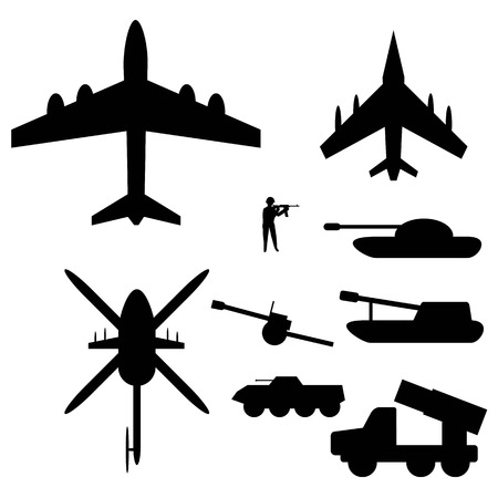 Set drawings of military equipment for Infographicのイラスト素材