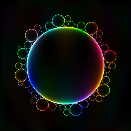 Many colorful bubbles, unusual dark abstract backgroundのイラスト素材