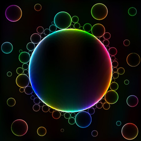 Many colorful bubbles, unusual dark abstract backgroundのイラスト素材