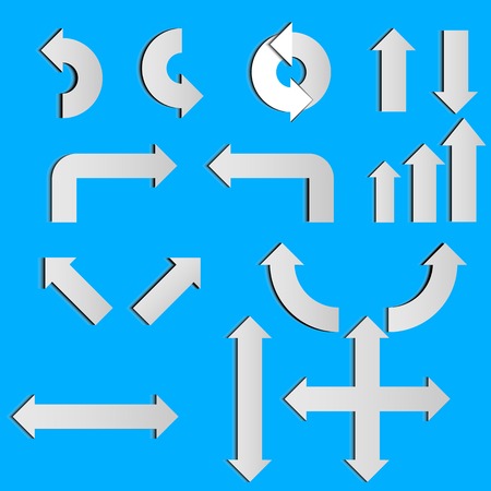 Set of White Arrows with Shadow on the Blue Backgroundのイラスト素材