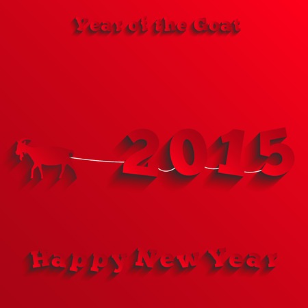 New Year 2015 of sheep and goat, card design of red paperのイラスト素材