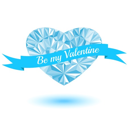 Be my Valentine, blue heart of the triangles, ribbon with textのイラスト素材