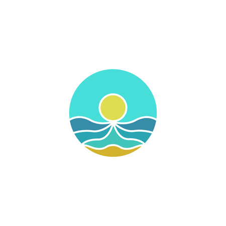Tourism mockup logo, sun, sea, sand abstract icon, summer  beach travel vectorの写真素材