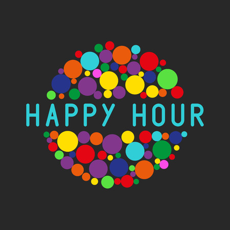 Happy hour party poster, colorful bubbles of free cocktail drinkの写真素材