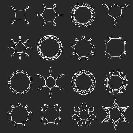 Set hipster frames for monogram logo, round and flowers form elements in thin line labelのイラスト素材
