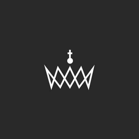 Royal crown monogram logo, black and white mockup thin line design element, cross king symbolのイラスト素材