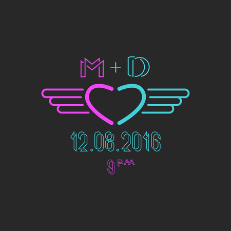 Mockup wedding invitation, heart and wings, cool grunge template design element, dark love card backgroundのイラスト素材